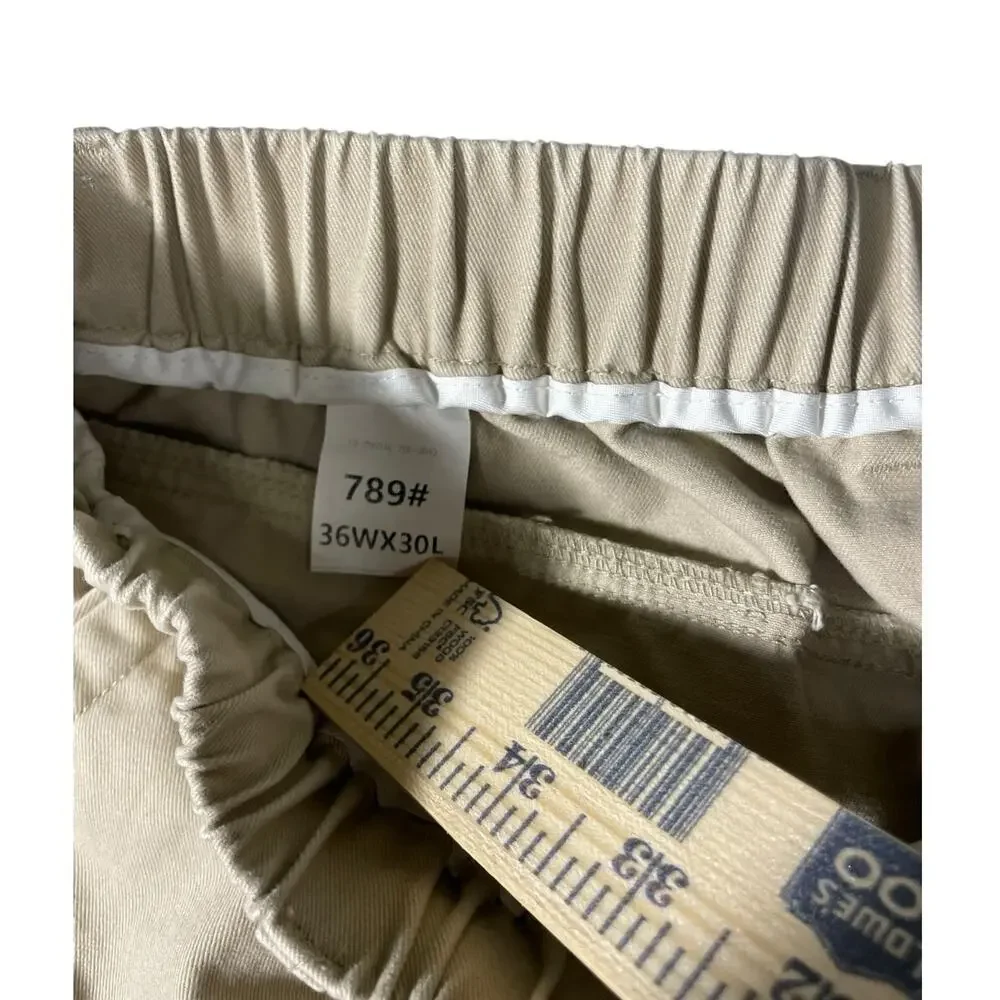Men's Elastic Waist Khaki‎ Pants 36x30 Beige Casual Comfort Stretch Unbranded